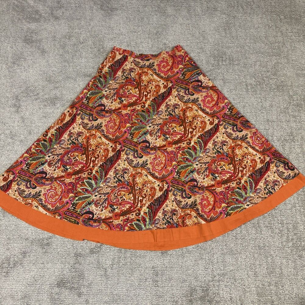 Coldwater Creek Maxi Skirt Womens Medium Boho Paisley Sequins Orange Festival